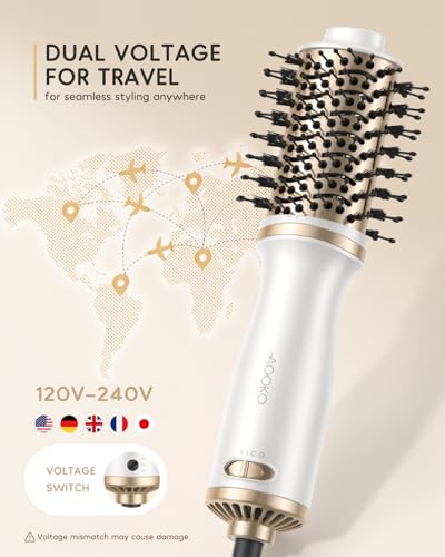 Dual Voltage Mini Hair Dryer Brush with Travel Pouch - 4-in-1 Styling Tool for International Travel