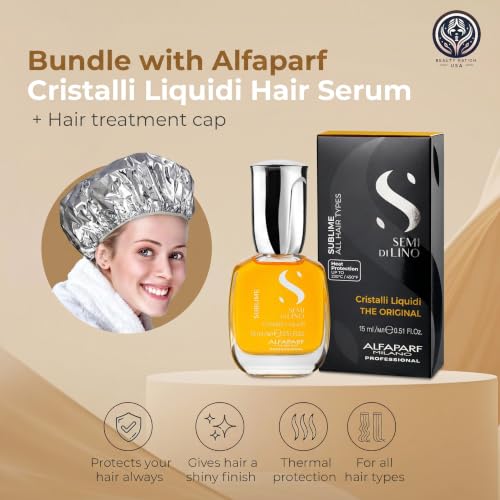 Vegan Hair Oil Serum with Heat Protectant & Treatment Cap - 2 Pack 15ML