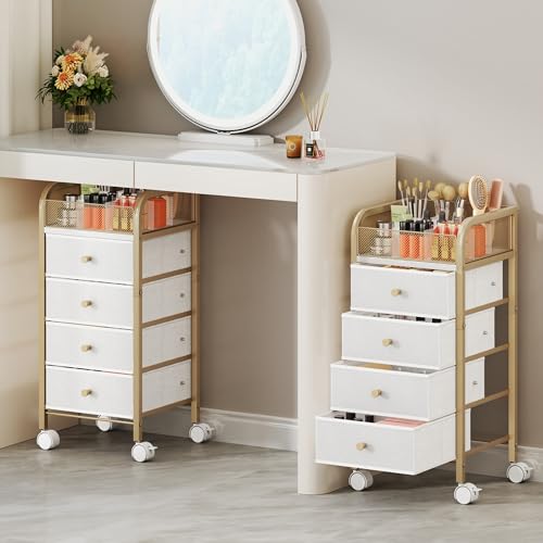 Gold 5-Tier Rolling Makeup Organizer Cart with 4 Drawers and 9 Compartments