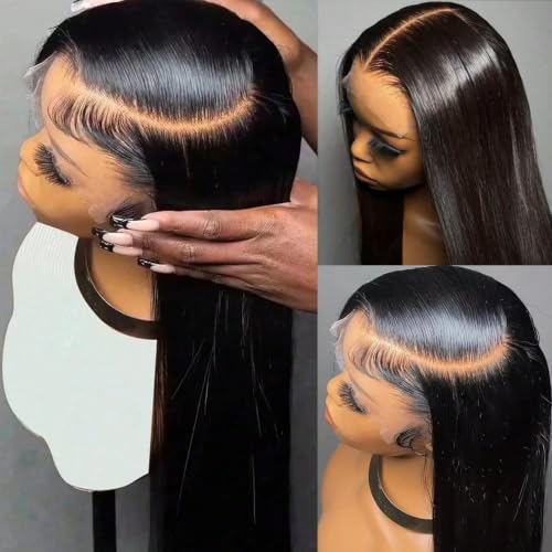 Black Lace Front Wig for Women - Pre Plucked, 13x6 HD Transparent Lace, 26 Inches, Variation: Black Wig