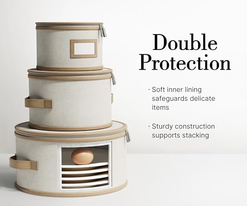 Beige Hard Shell China Storage Containers Set - 5 Pieces with Leather Trim - Variation of Beige / 5 Piece China Storage Set