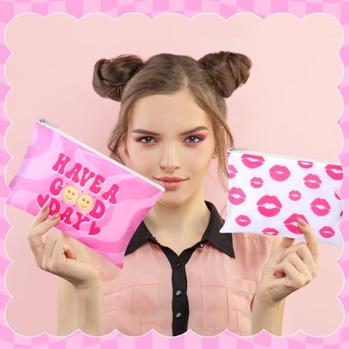 Blosssound 24 Pcs Cosmetic Bags Makeup Bags Bulk Cute Portable Pouches with Zipper Travel Toiletry Organizer Purse Women's Gift Birthday Party Favors(Preppy)
