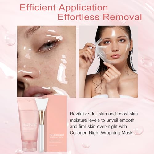 Collagen Overnight Wrapping Peel Off Facial Mask Pack,Hydrates and Tightens Skin,Reduces Sagging,Elasticity & Hydration Care with Brush 2.54 fl.oz