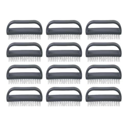 Superio Stiff Nail Brush for Cleaning Fingernails Small Scrub Brush with Handle, Cleaning Brushes for Hands, Toes, and Nails (Black, 12 Pack)