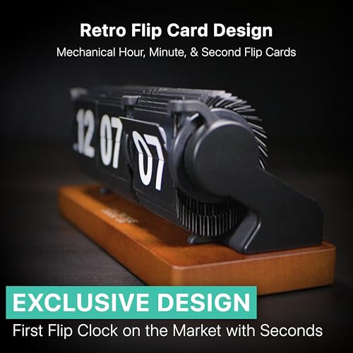 Mechanical Flip Desk Clock - Black Retro Analog Quartz Timepiece