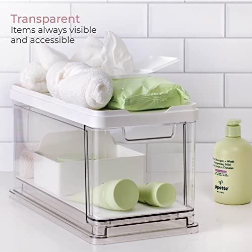 Medium Stacking Cosmetic Drawer Organizer with Lid & Divider - Clear/White - Variation of THIS listing