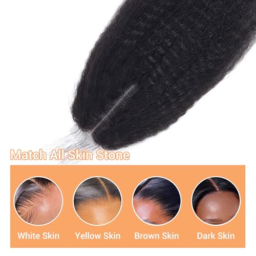 Natural Color 2x6 HD Transparent Lace Closure 12 Inch Kinky Straight Human Hair - Middle Part with Baby Hair