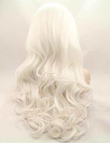 Morvally 24-Inch Platinum White Wavy Lace Front Wig, Glueless, Heat-Resistant Synthetic Hair