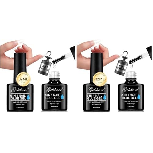 Gelike EC UV Nail Glue Gel: 32ML 6 in 1 Strong Glue Nail for Extension Home DIY Clear UV Cure Adhesive for Acrylic Nails & Press On Nails Tips 12 Toxic-Free (Pack of 2)