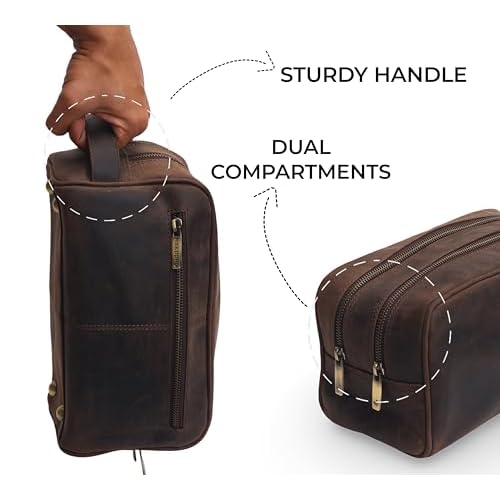 Steve Leather Toiletry Travel Pouch With Waterproof Linning, (DARK BROWN)