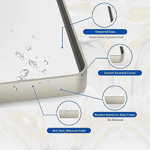 Bathroom Vanity Mirror 24x36 Inch Brushed Nickel Wall Mirror - Modern Rectangle
