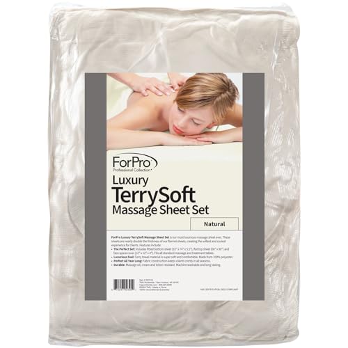 ForPro Luxury TerrySoft 3-Piece Massage Sheet Set, Natural, Ultra-Soft, Stain and Wrinkle-Resistant, Includes Flat and Fitted Sheets and Face Rest Cover