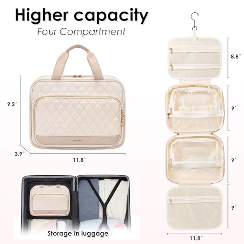 Beige Travel Toiletry Bag for Women, Hanging Cosmetic Organizer