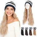Hairro Beanie Wig Hat with Synthetic Hair - Winter Warm Knitted Cap for Women, 18" Blue & White Variation