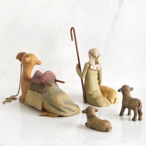 Nativity Shepherd and Stable Animals Set - Hand-Painted Christmas Figures