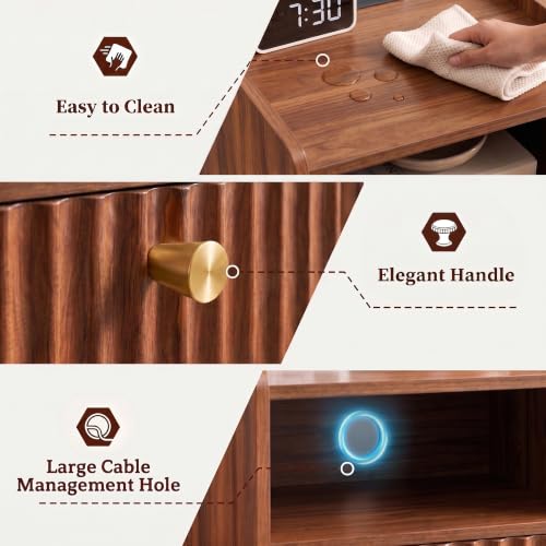 Nightstand with Charging Station - Walnut, 15.7" D x 11.8" W, Brown Variation