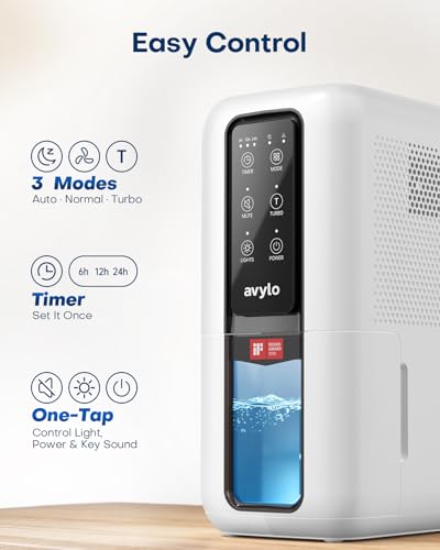 Avylo White Dehumidifier with 70oz Tank, Auto Shut Off & Anti-Frost System