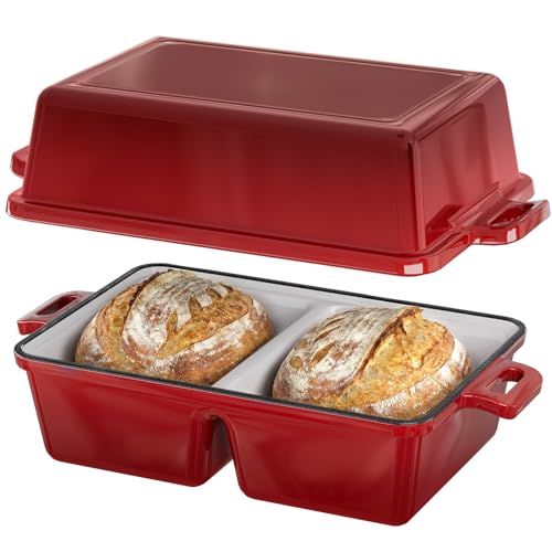 Red Double Dutch Oven for Sourdough Bread Baking - Enameled Cast Iron