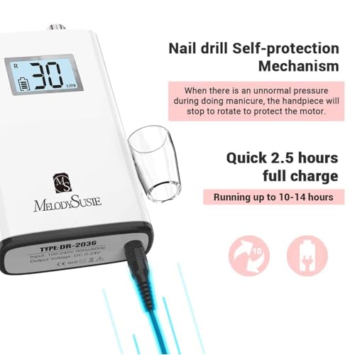 MelodySusie Professional Rechargeable 30000 RPM Nail Drill with Nail Stamper Kit
