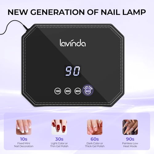 Lavinda 54W UV LED Nail Lamp ? Plug-in Gel Nail Light with LCD Display, 4 Timers, Auto Sensor, Dual Wavelength, Nail Dryer for Home & Salon ? Black