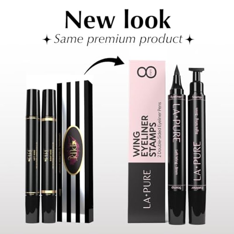 LA PURE Waterproof Liquid Eyeliner Stamp Winged Eyeliner Tool 2x Cat Eye - Winged & Fine Tipped Pen Eyeliner Stencil Smudge Proof Black Eye Liner Tiktok Trend Items Wing Stamp - Black 8mm