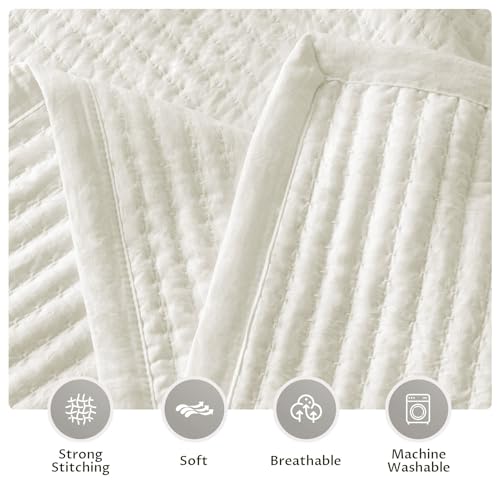 Oversized Queen Quilt Set 102x106 inches with Pillow Shams - Cream White, Soft Washed Nordic Design