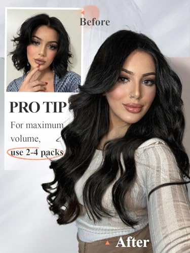 20 Inch Black Human Hair Extensions Micro Ring Weft - Glueless Natural Black Remy Hair Set 35g