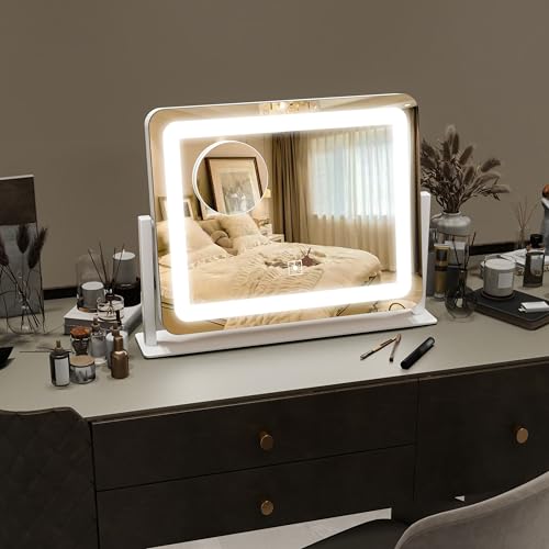 Lighted Makeup Vanity Mirror with 10X Magnification, Dimmable LED Lights, 15x12 Inch