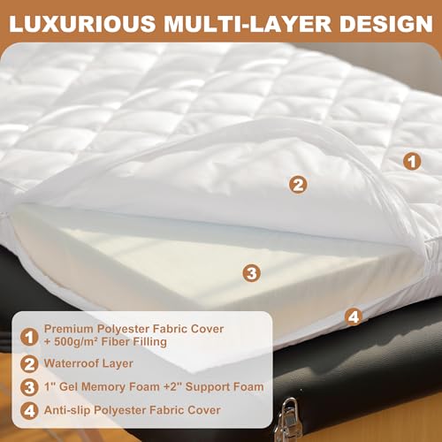 JINGFUD 73" White Lash Bed Topper Set with Gel Memory Foam & Face Rest Cover