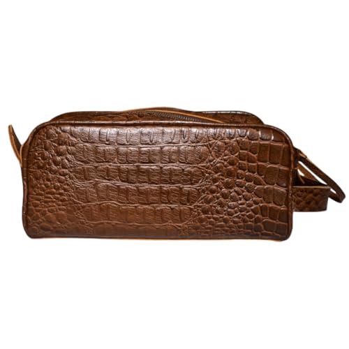 Premium Buffalo Leather Unisex Toiletry Bag Travel Kit (King Size) Shaving kit Accessories :Shaving Brush Case, Razor Protective Travel Case (Combo of 4 Items) (Crocodile Print)