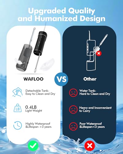 WAFLOO Portable Water Flosser for Braces Black - 5 Modes, Travel Cordless Oral Irrigator