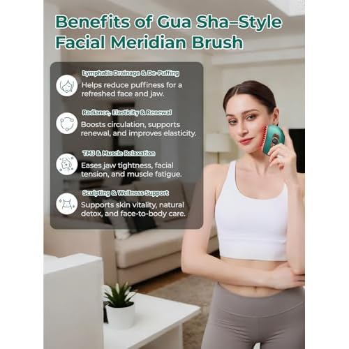 Gua Sha Facial Brush with Microcurrent, Red Light, Heat & Vibration for Sculpting, Double Chin Reduction, Lymphatic Drainage & Skin Rejuvenation