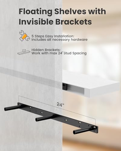 Amada 47.2-Inch White Floating Wall Shelves Set of 3 for Storage & Decor