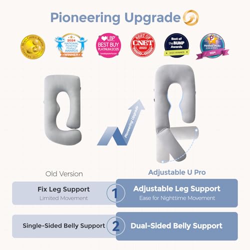 Momcozy Cooling Pregnancy Pillow - Dreamlign U Pro Maternity Pillow Grey-Cooling Fabric