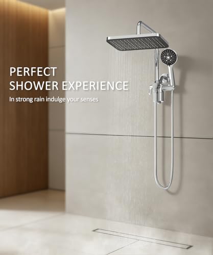 Sankecao 12-Inch Shower Head with Filter Cartridges, Chrome Dual Rain + Handheld