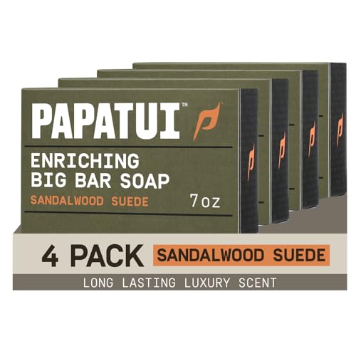 Papatui Sandalwood Suede Men’s Bar Soap - 7oz Pack of 4, Nourishing & Vegan