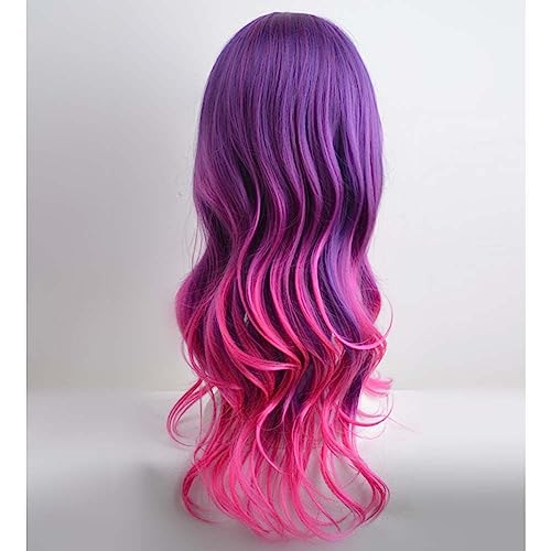 Long Wavy Colorful Ombré Wig for Women Girls - Purple Pink Ombre, 55cm, Heat-Resistant Synthetic Fiber, Halloween & Cosplay