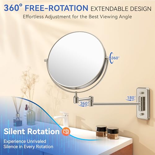 Auxmir 8 Inch Double-Sided Wall-Mounted Makeup Mirror Nickel - 1X/30X Magnification