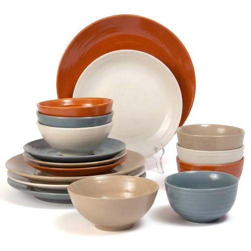 Sango Siterra Rustic Mix 16-Piece Stoneware Dinnerware Set for 4 - Chip-Resistant, Food Safe