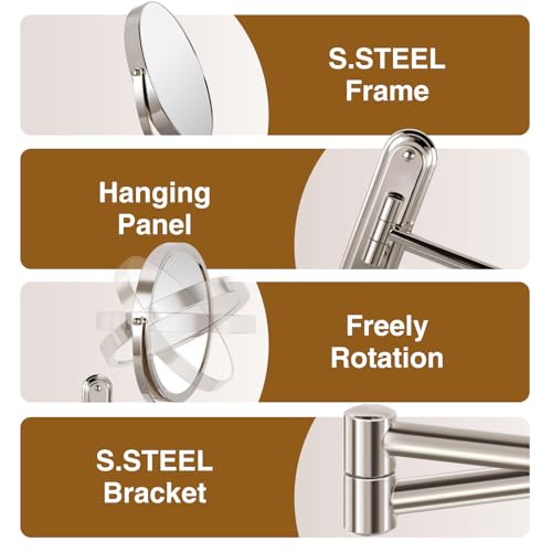 Wall Mounted Makeup Mirror - 1X/30X Magnifying Makeup Mirror with Extended Arm 360¡ÆSwivel Vanity Mirror, 8.5in Double Sided Mirror for Bathroom, No Lights