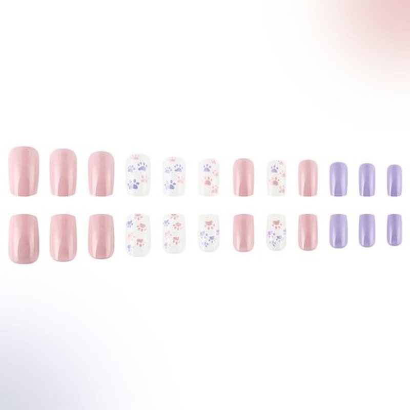 24Pcs Cute Press on Nails Square Short Fake Nails Solid Color Glue on Nails Cat Claw False Nails with Designs Valentine's Day Acrylic Nails Glossy Artificial Stick on Nails for Women Girls
