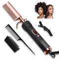 Black Hot Comb for Wigs & Hair Styling - 12 Temp Settings up to 450°F, Portable Electric Straightening & Curling Iron - Trylater