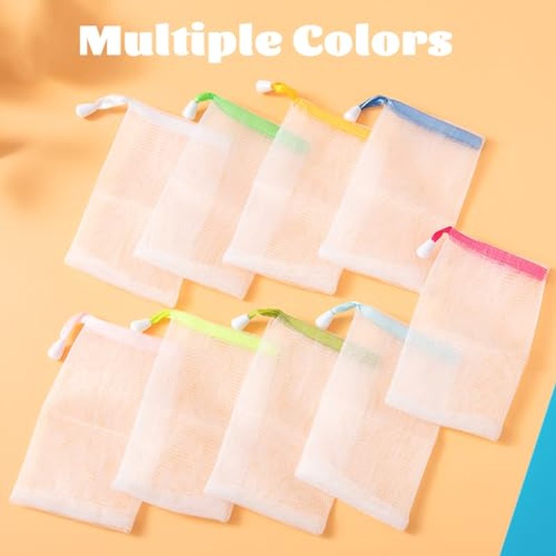 INVODA 60PCS Soap Net Bag 60 Pieces Double Layer Drawstring Soap Mesh Soft Bath Handmade Net for Facial Body Exfoliation Cleaning Tool (Random Color)