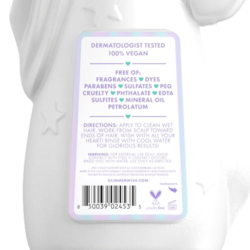 Glimmer Wish Unicorn Kids Conditioner, Fragrance-Free, Organic Oils, Sensitive Skin, 12 Fl Oz