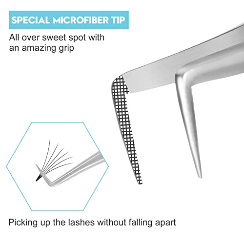 Ms.Queen Lash Tweezers for Eyelash Extensions, Precision Fiber Tip 90 Degree Tweezers for Mega Volume Lashes Extensions, Blue