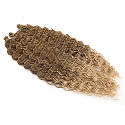 MAYSA 22 Inch Deep Wave Crochet Hair Extensions - 6 Pack Brown Blonde Mix, Synthetic Curly Hair for Women