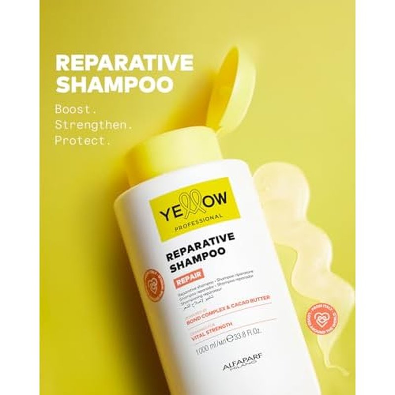 Alfaparf Milano Yellow Professional Repair Reparative Shampoo for Damaged Hair - Powered By Bond Complex & Cacao Butter - Designed For Vital Strength (16.9 fl oz / 500ml)
