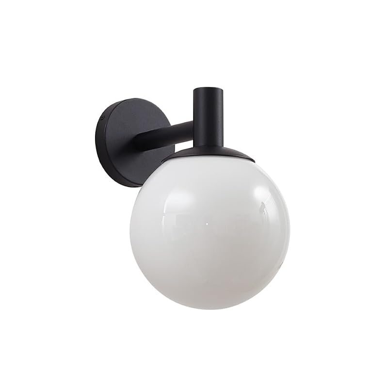 Outdoor Globe Wall Light Fixture - Modern Black Sconce with Opal Glass Shade for Porch, Patio, and Balcony