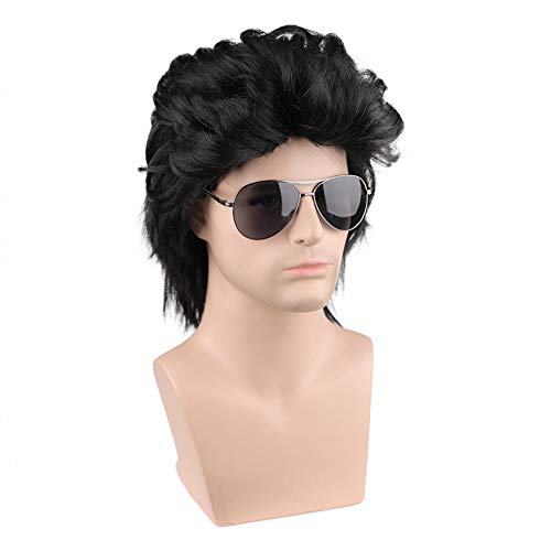 Black Mullet Wig for Men - 80s Punk RockStyle Synthetic Cosplay Wig