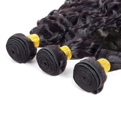 Water Wave Human Hair Extensions Bundles - 12, 14, 16, 18, 20, 22, 24, 26, 28, 30, 32, 34 Inch Black Virgin Remy Hair
